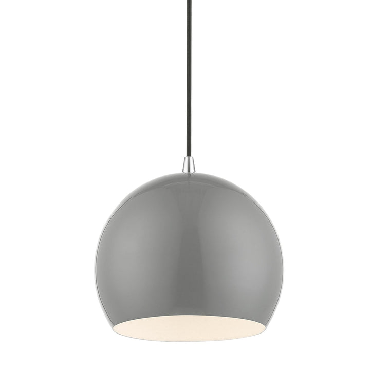 1 Light Shiny Light Gray With Polished Chrome Accents Globe Pendant
