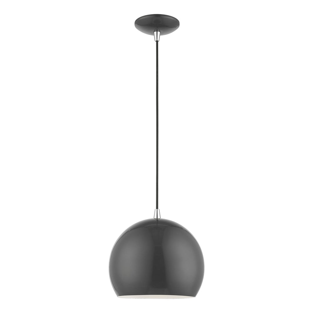 1 Light Shiny Dark Gray With Polished Chrome Accents Globe Pendant by Livex Lighting