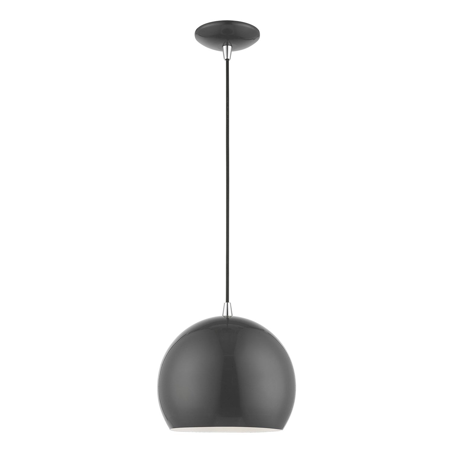 1 Light Shiny Dark Gray With Polished Chrome Accents Globe Pendant by Livex Lighting