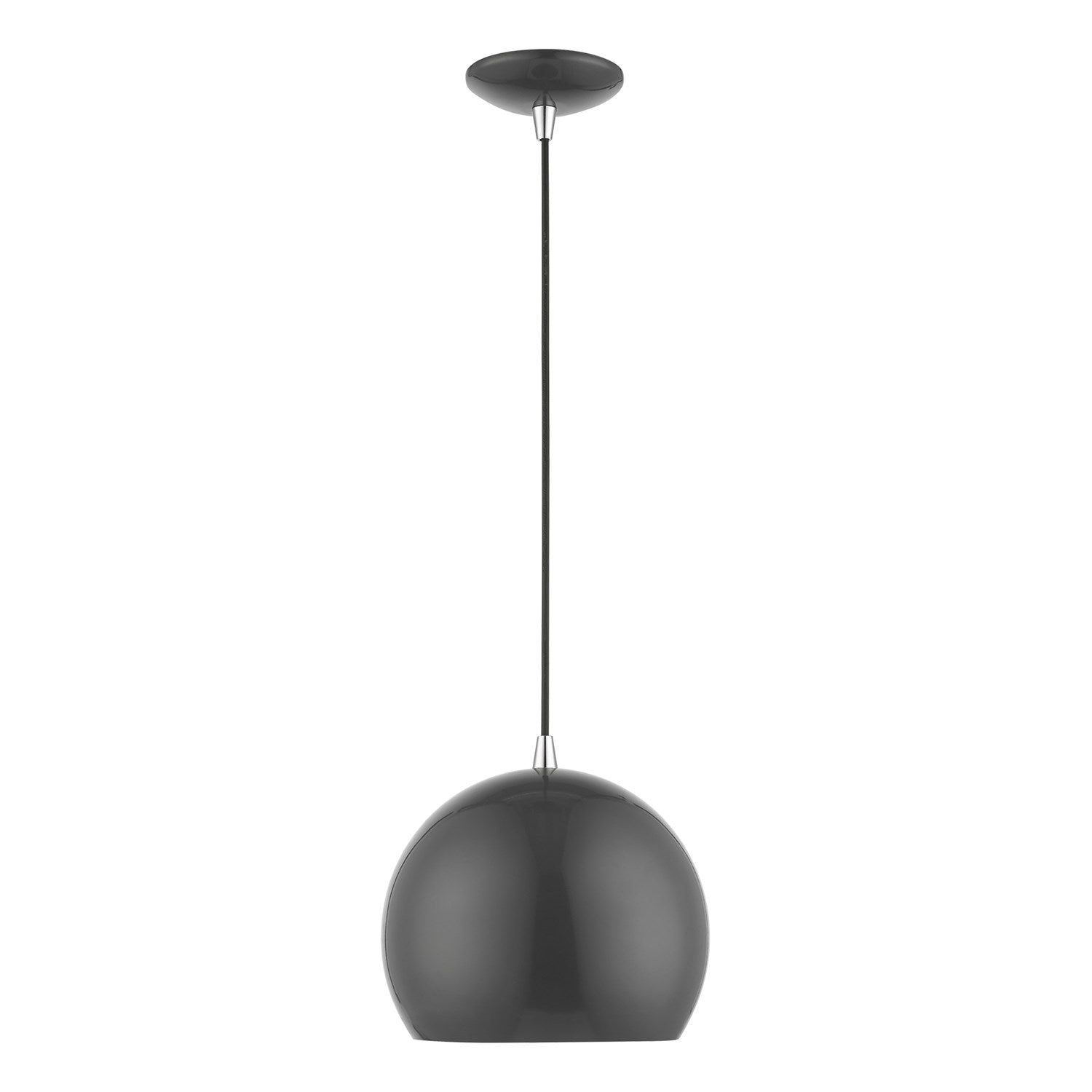 1 Light Shiny Dark Gray With Polished Chrome Accents Globe Pendant