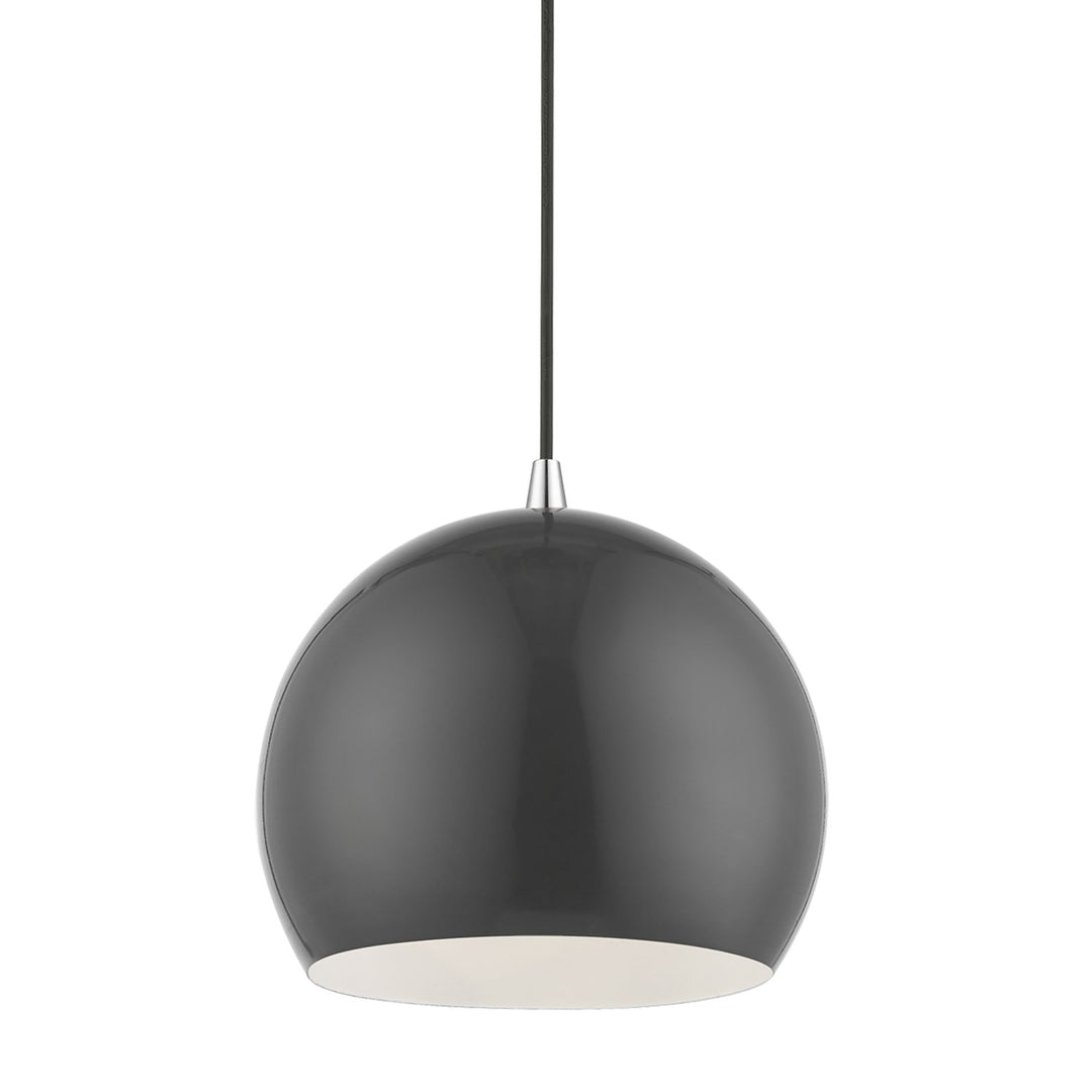 1 Light Shiny Dark Gray With Polished Chrome Accents Globe Pendant