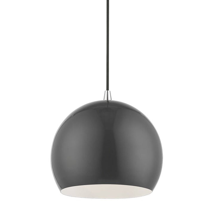 1 Light Shiny Dark Gray With Polished Chrome Accents Globe Pendant