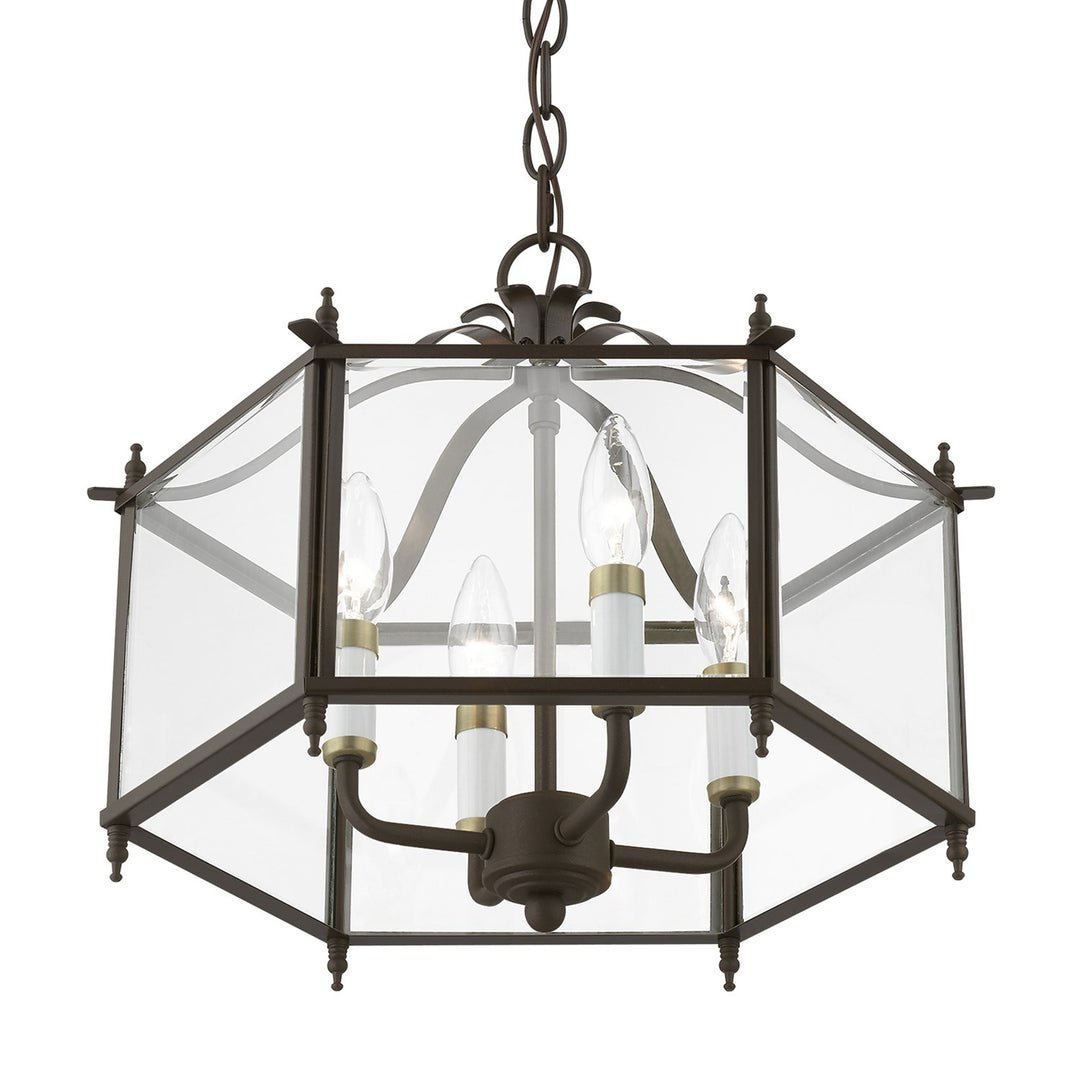 4 Light Bronze With Antique Brass Accents Convertible Pendant / Semi-Flush