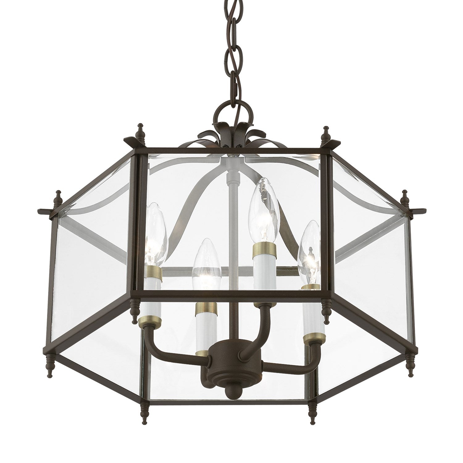 4 Light Bronze With Antique Brass Accents Convertible Pendant / Semi-Flush