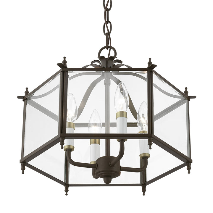 4 Light Bronze With Antique Brass Accents Convertible Pendant / Semi-Flush