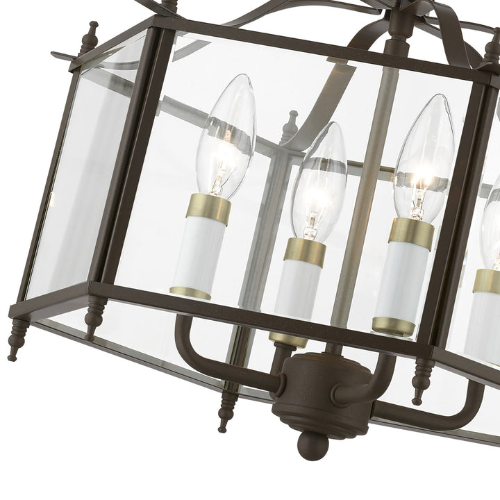 4 Light Bronze With Antique Brass Accents Convertible Pendant / Semi-Flush