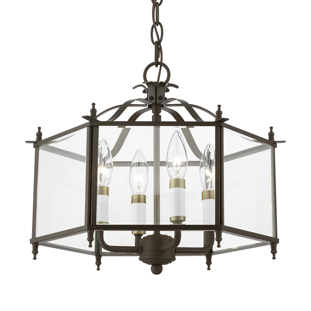 4 Light Bronze With Antique Brass Accents Convertible Pendant / Semi-Flush