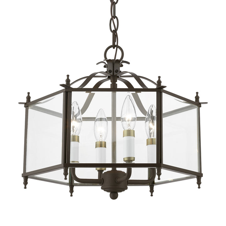 4 Light Bronze With Antique Brass Accents Convertible Pendant / Semi-Flush