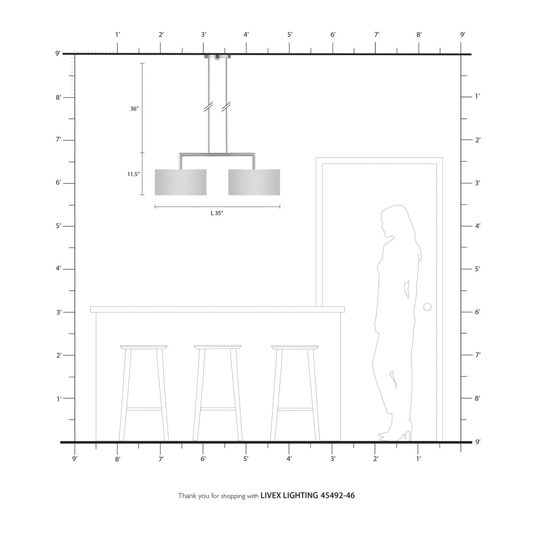 2 Light Black Chrome Linear Chandelier