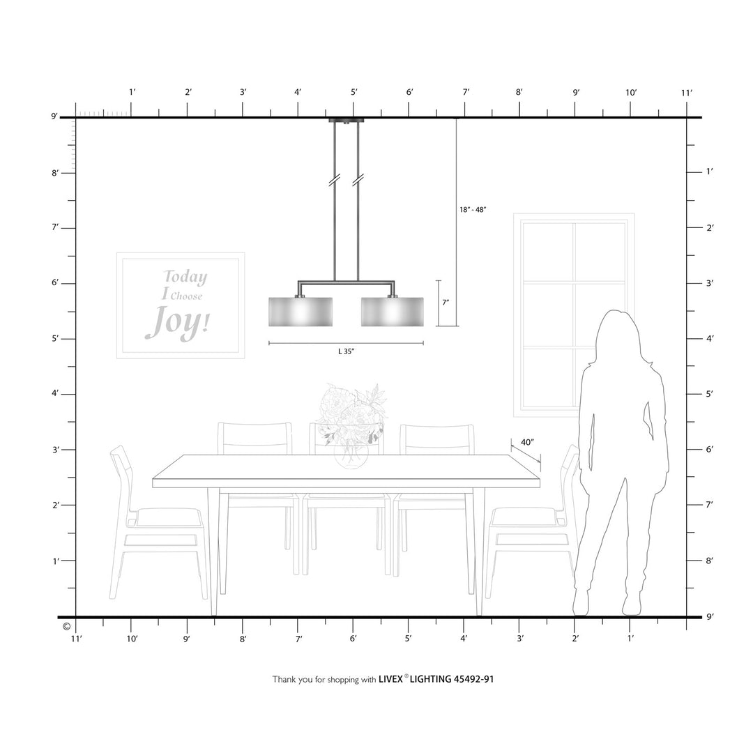2 Light Brushed Nickel Linear Chandelier