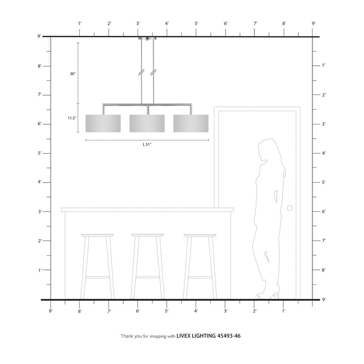 3 Light Black Chrome Linear Chandelier