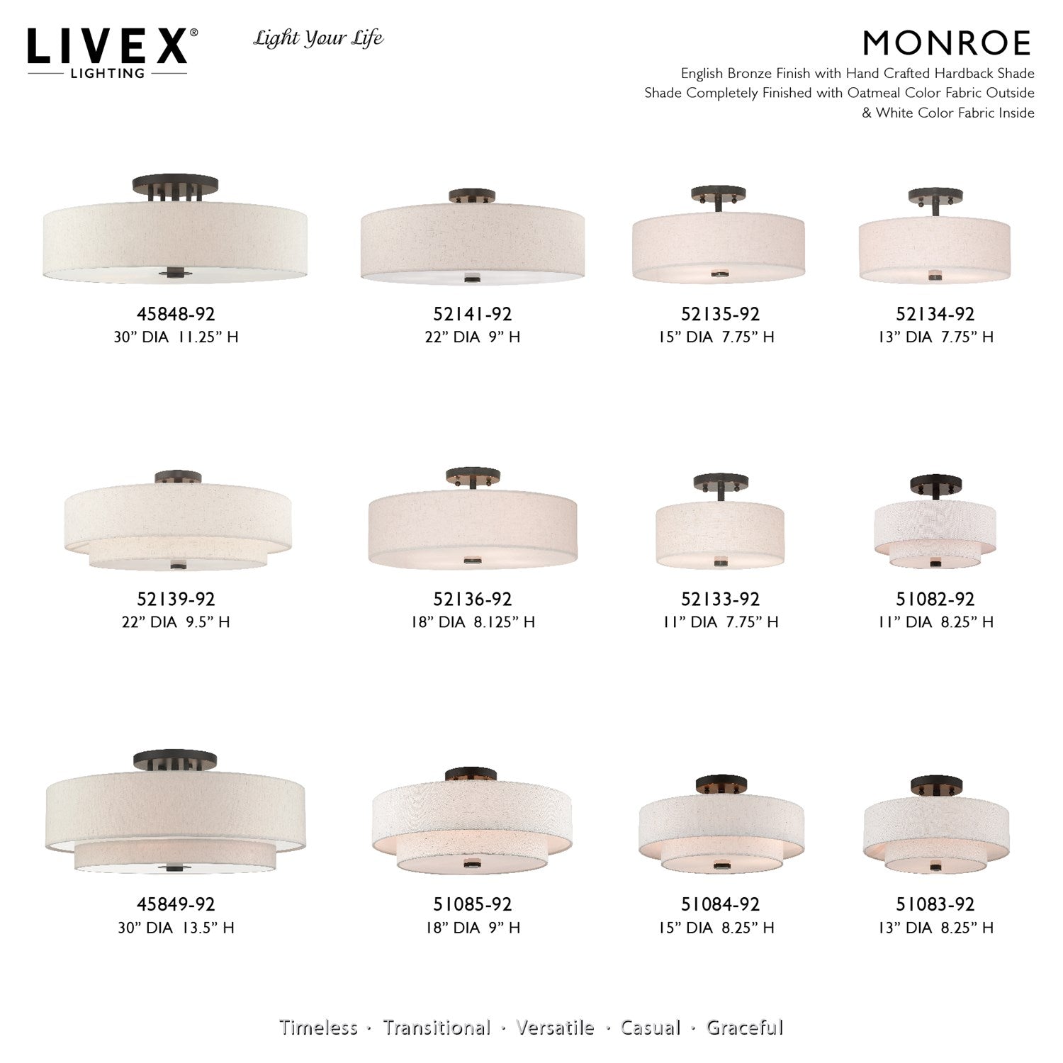 6 Light English Bronze Semi Flush