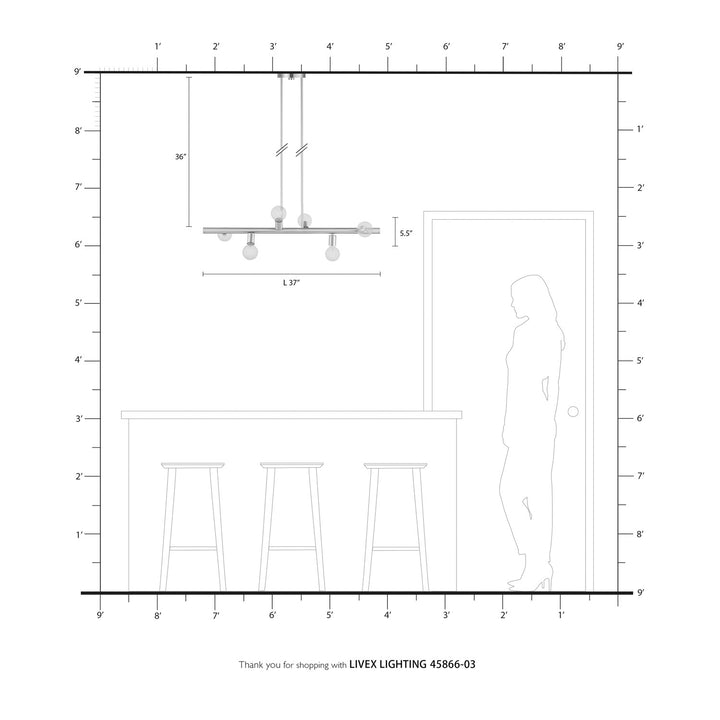 6 Light White Linear Chandelier