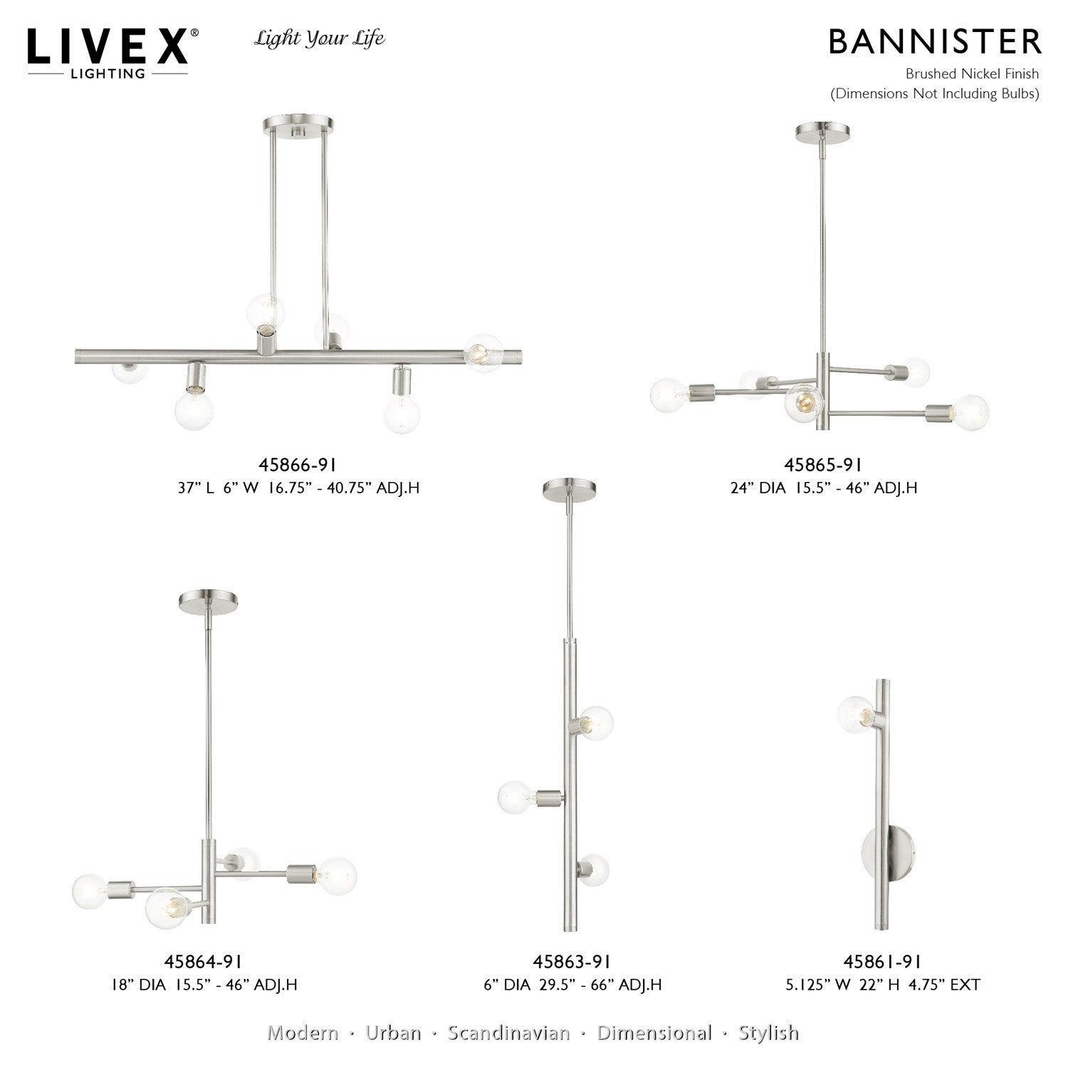 6 Light Brushed Nickel Linear Chandelier