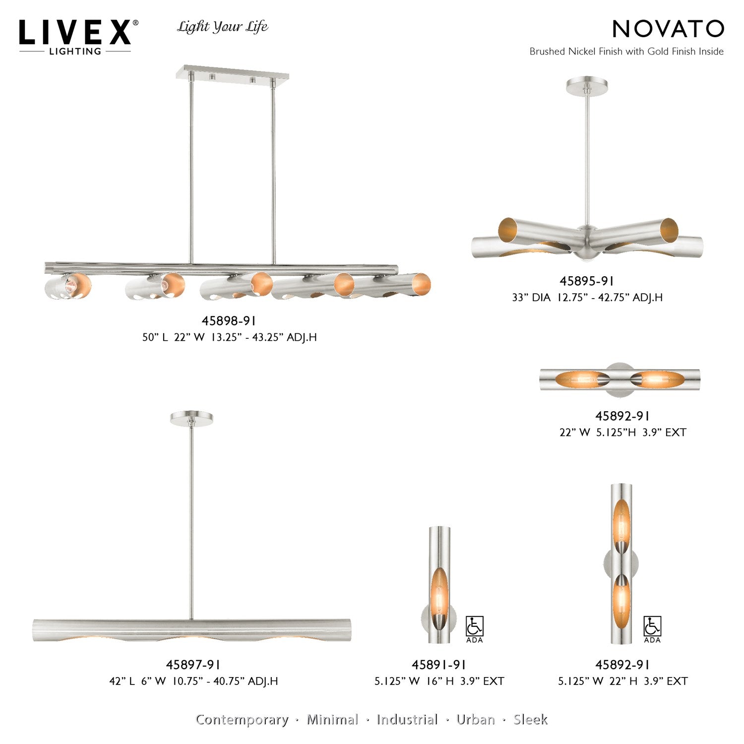 1 Light Brushed Nickel Ada Single Sconce