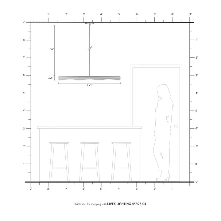 3 Light Black Linear Chandelier
