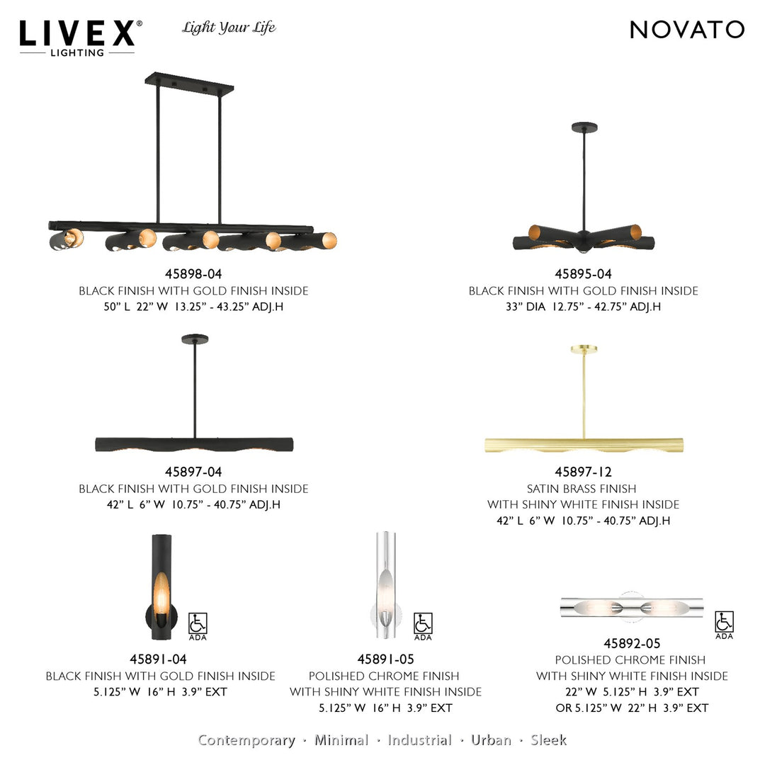 3 Light Black Linear Chandelier