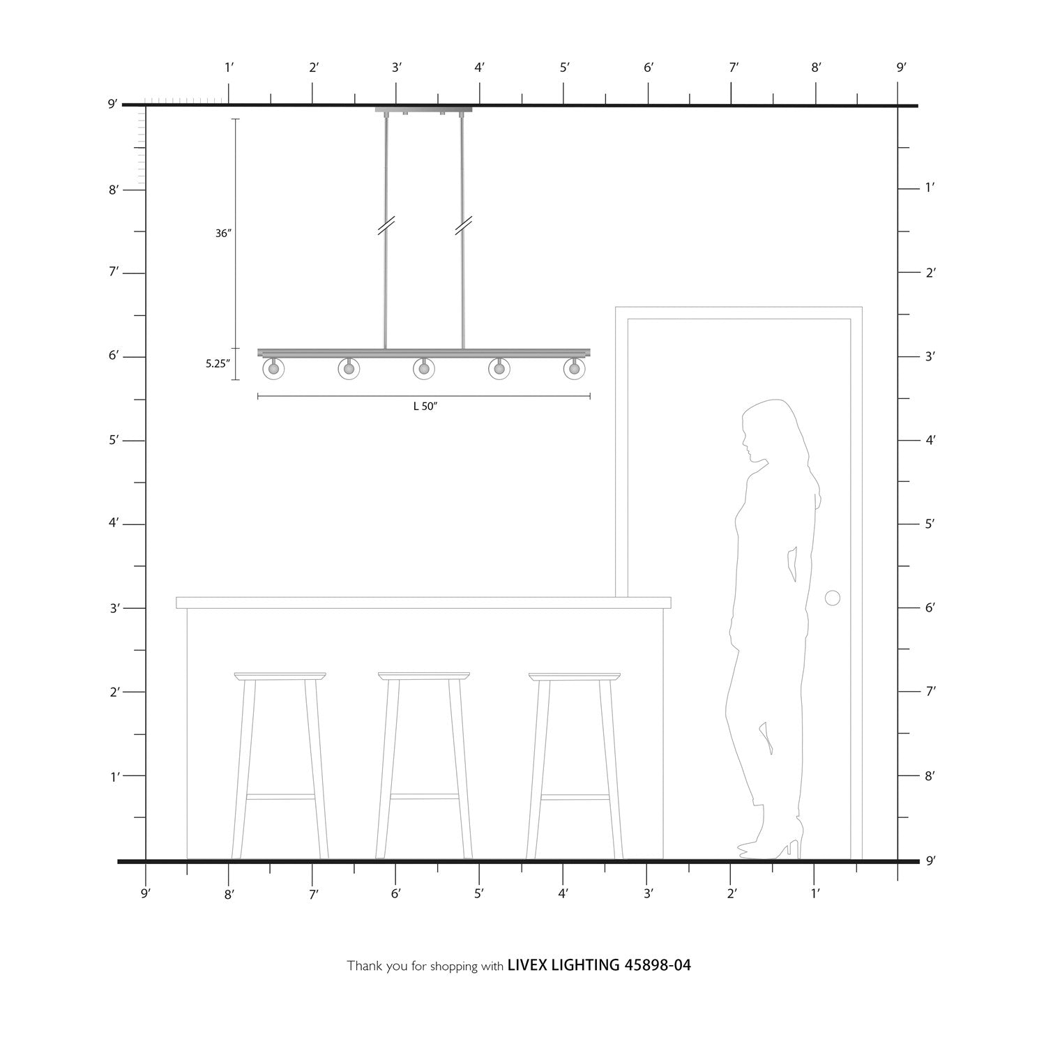 10 Light Black Linear Chandelier