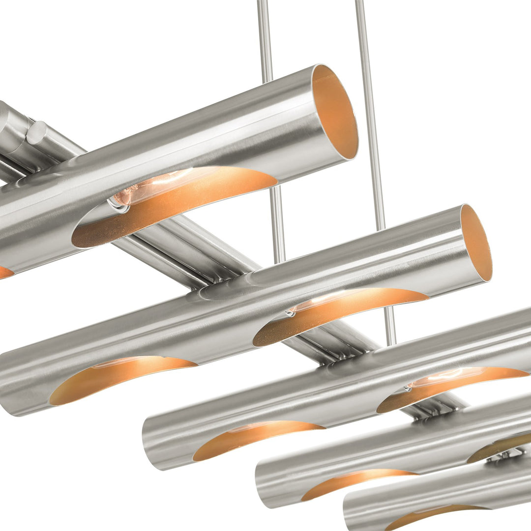 10 Light Brushed Nickel Linear Chandelier