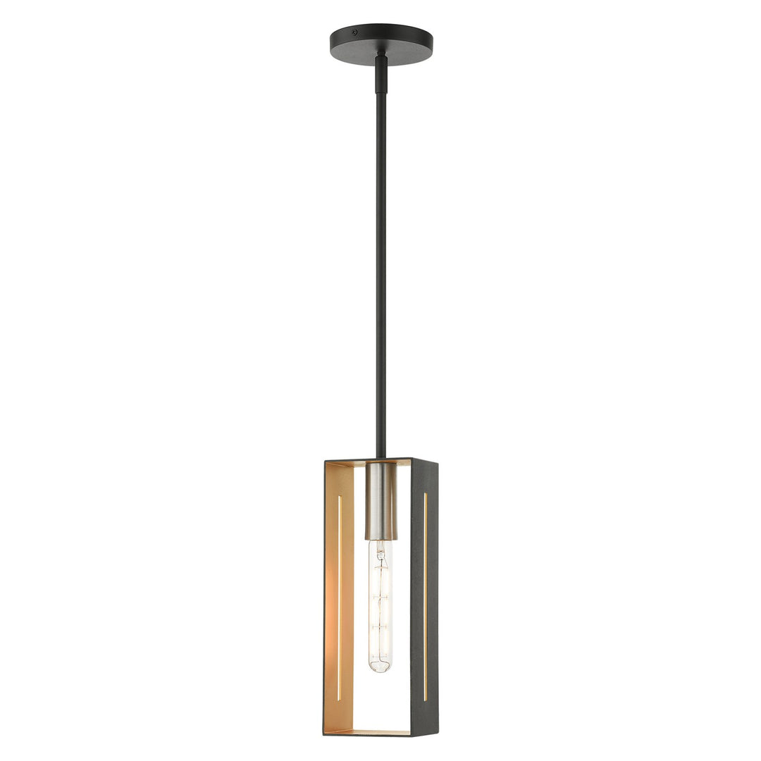 1 Light Textured Black With Brushed Nickel Accents Pendant by Livex Lighting