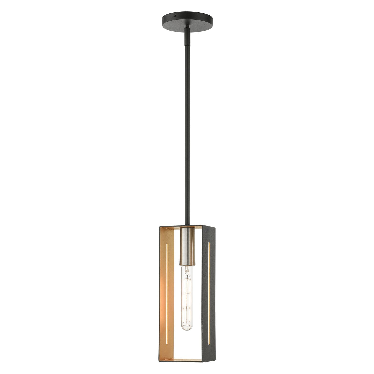 1 Light Textured Black With Brushed Nickel Accents Pendant by Livex Lighting