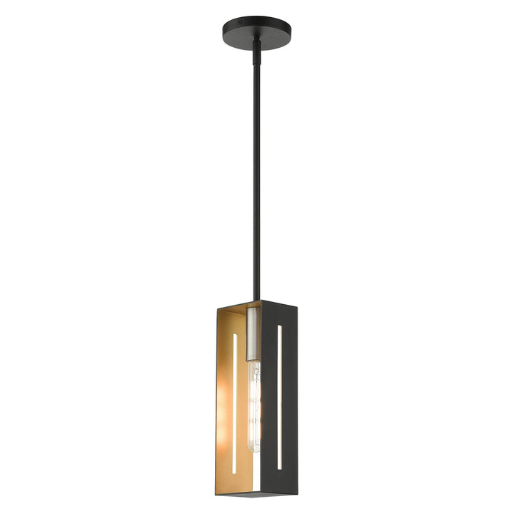 1 Light Textured Black With Brushed Nickel Accents Pendant
