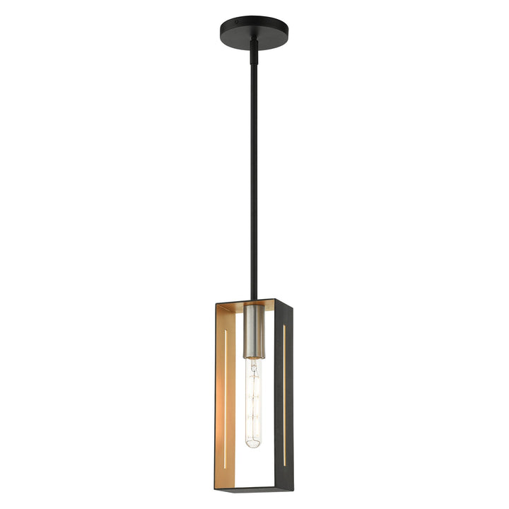 1 Light Textured Black With Brushed Nickel Accents Pendant