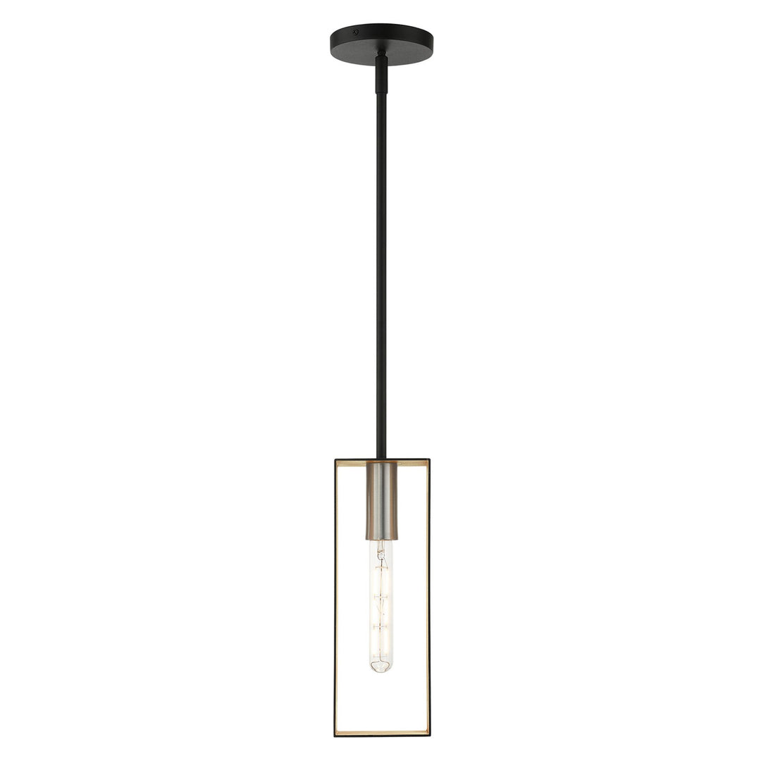 1 Light Textured Black With Brushed Nickel Accents Pendant