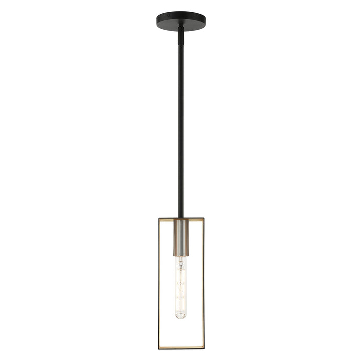 1 Light Textured Black With Brushed Nickel Accents Pendant