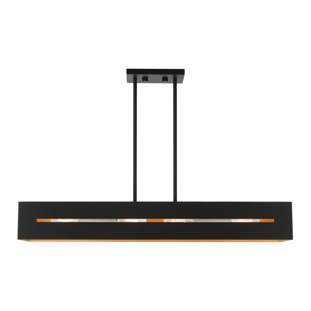 4 Light Textured Black With Brushed Nickel Accents Linear Chandelier by Livex Lighting