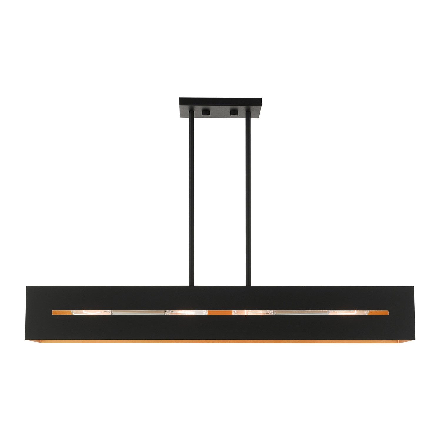 4 Light Textured Black With Brushed Nickel Accents Linear Chandelier by Livex Lighting