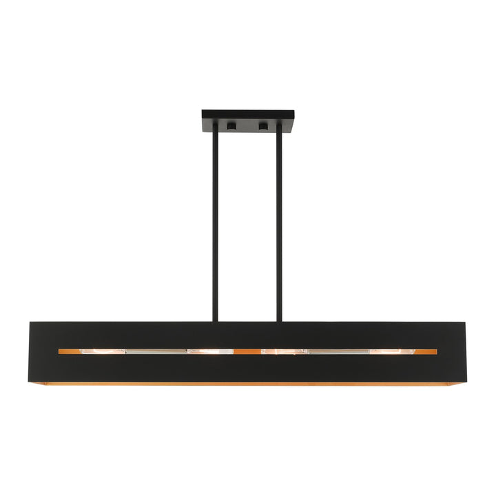 4 Light Textured Black With Brushed Nickel Accents Linear Chandelier by Livex Lighting