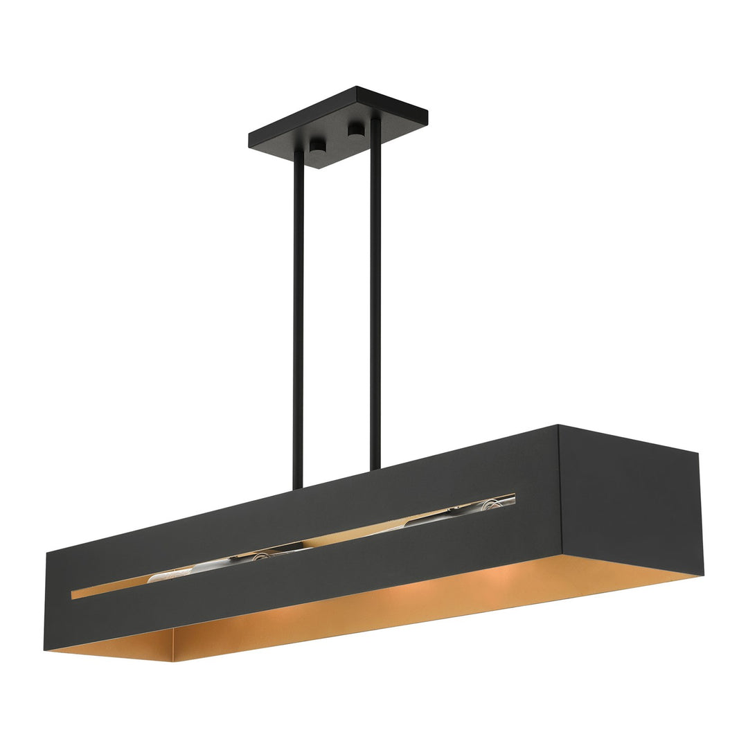 4 Light Textured Black With Brushed Nickel Accents Linear Chandelier