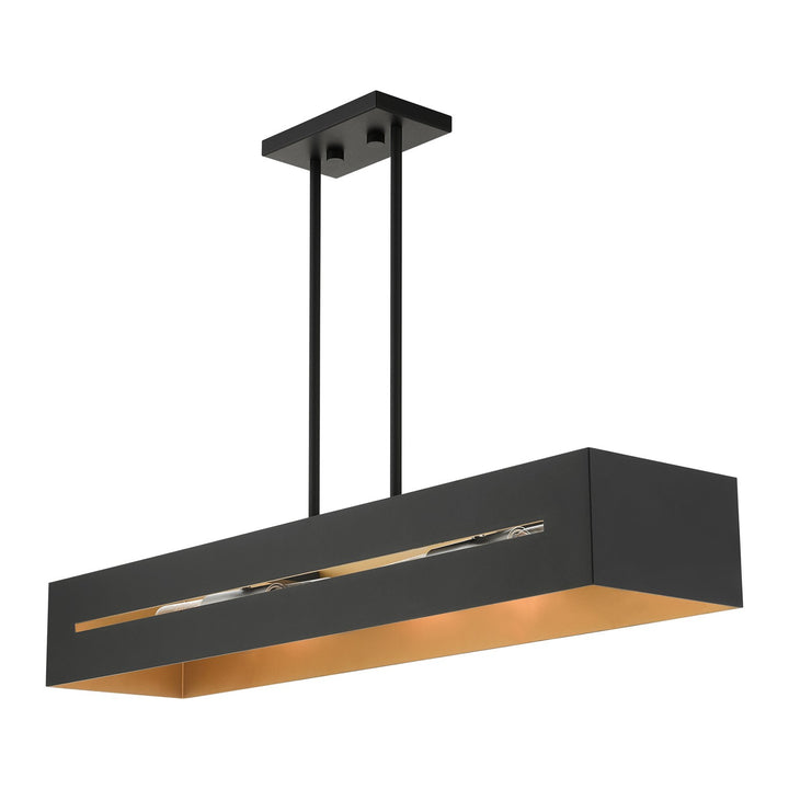 4 Light Textured Black With Brushed Nickel Accents Linear Chandelier