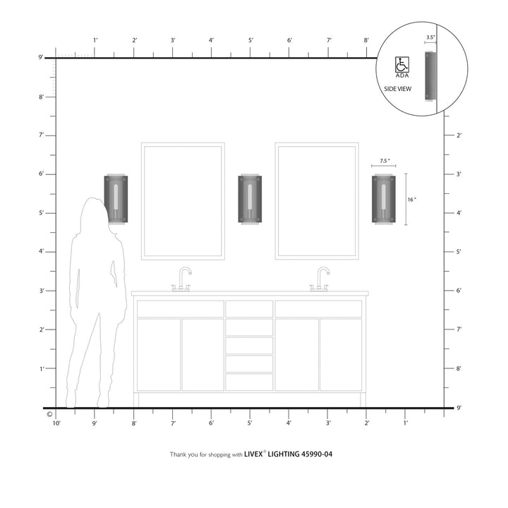 1 Light Black Ada Wall Sconce