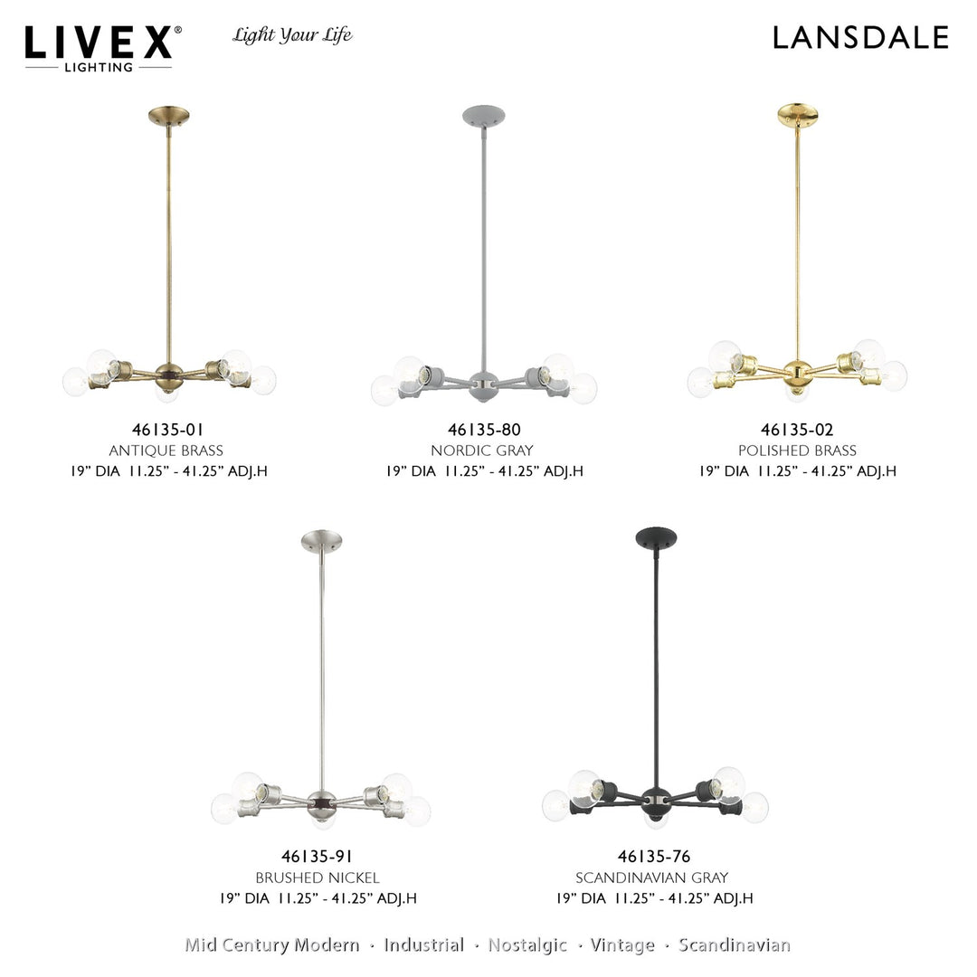 5 Light Antique Brass Chandelier
