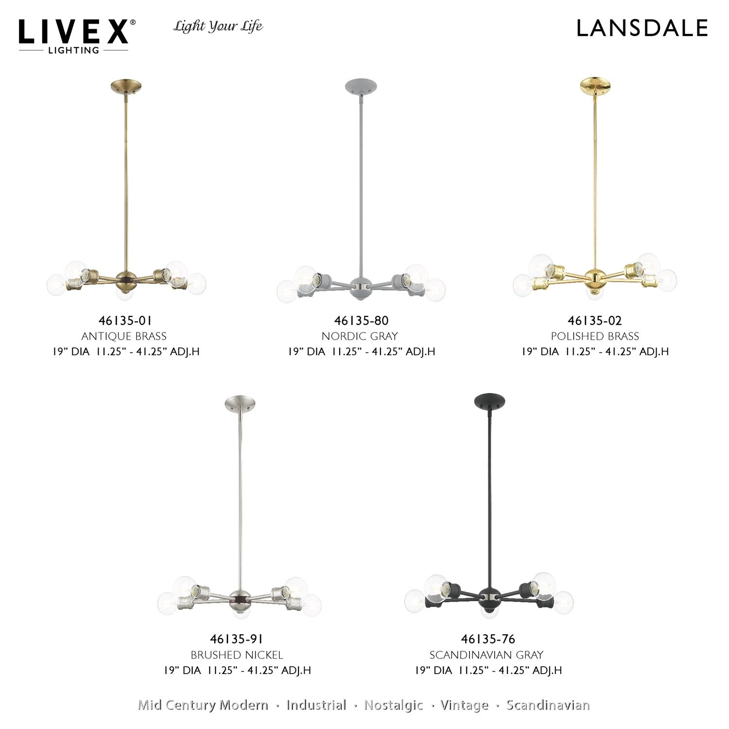 5 Light Antique Brass Chandelier