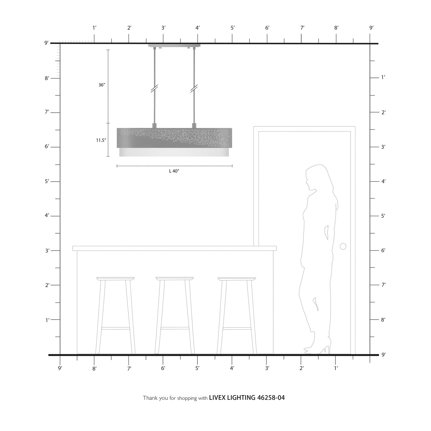 6 Light Black Linear Chandelier