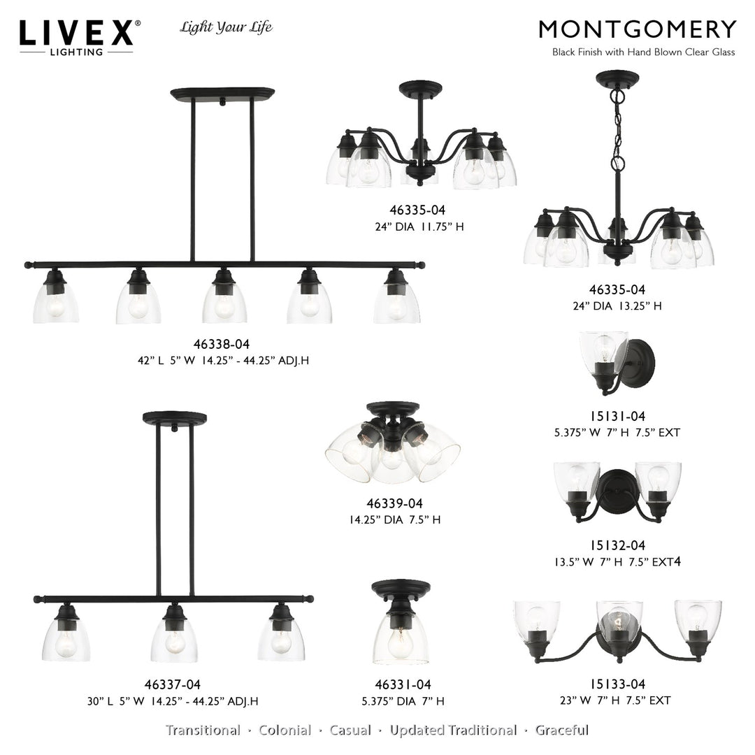 3 Light Black Linear Chandelier