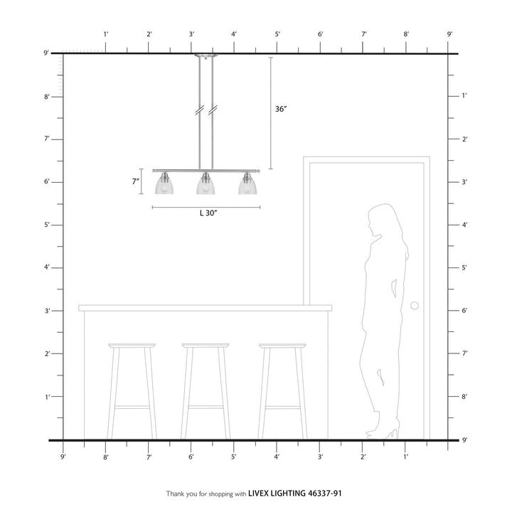 3 Light Brushed Nickel Linear Chandelier