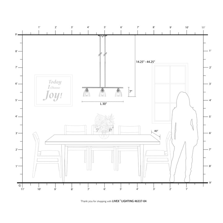 3 Light Brushed Nickel Linear Chandelier