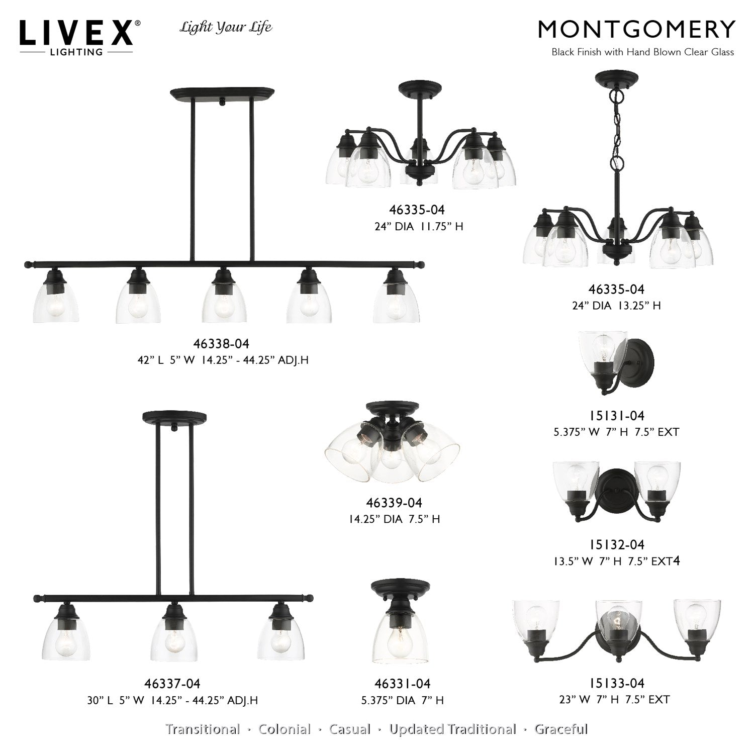 5 Light Black Linear Chandelier