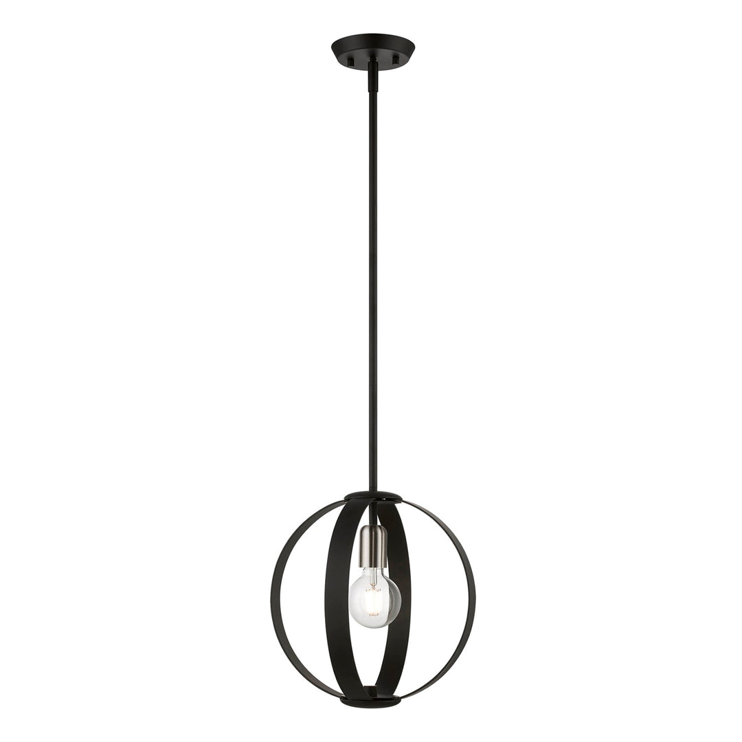 1 Light Black Pendant With Brushed Nickel Accents by Livex Lighting