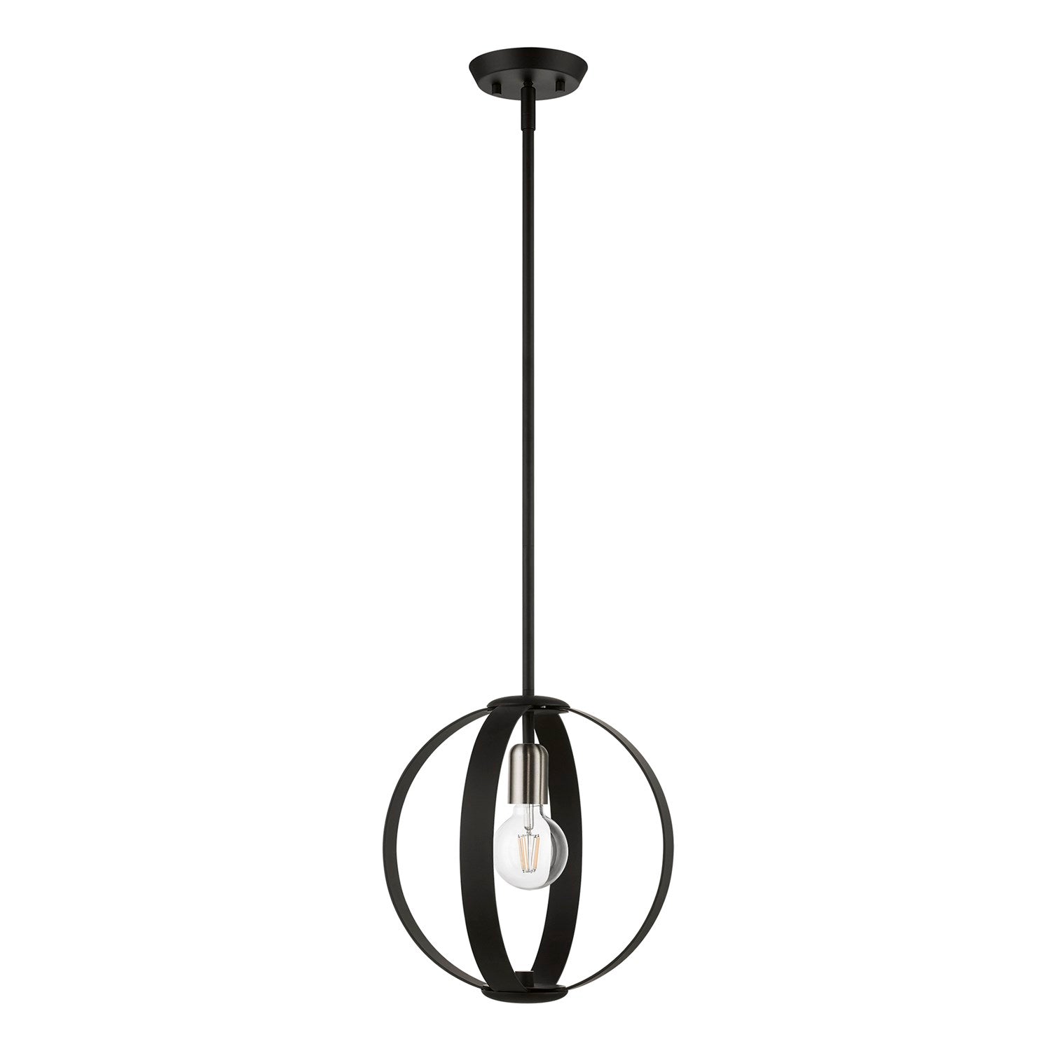 1 Light Black Pendant With Brushed Nickel Accents