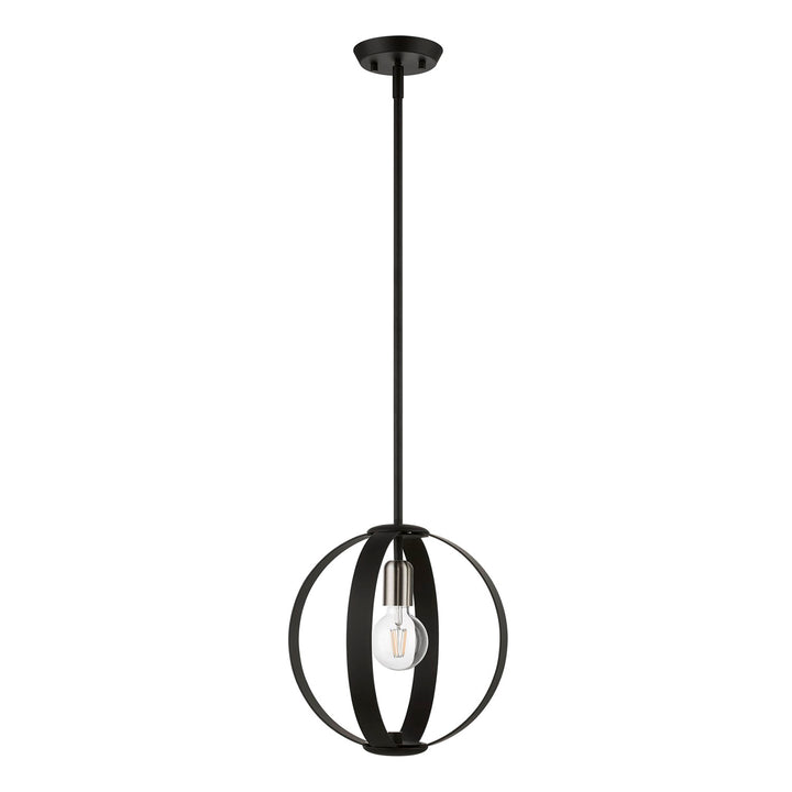 1 Light Black Pendant With Brushed Nickel Accents
