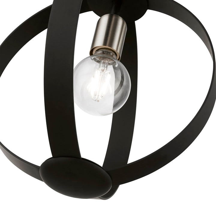 1 Light Black Pendant With Brushed Nickel Accents