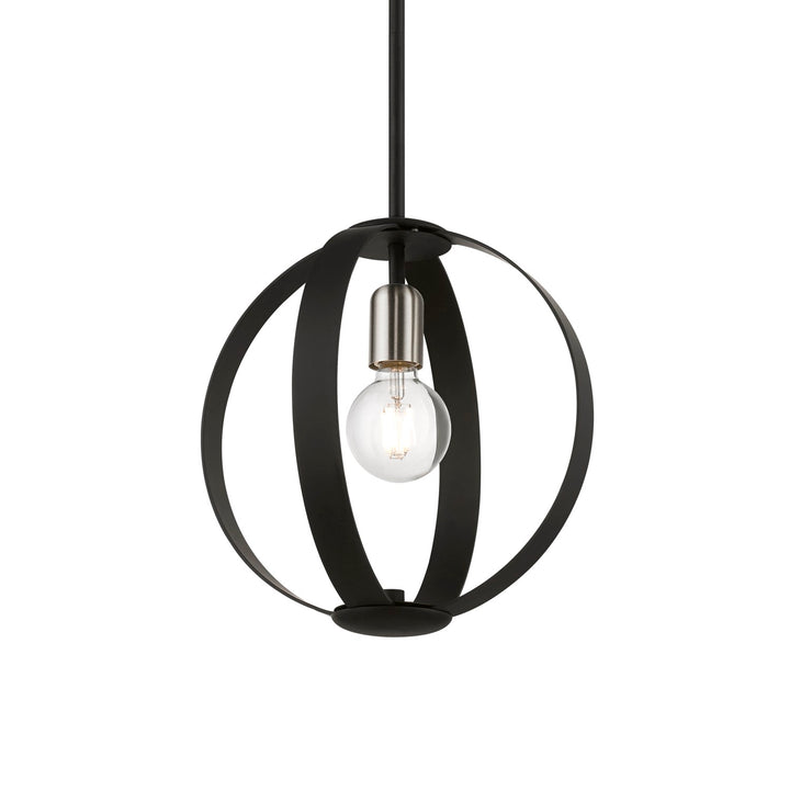 1 Light Black Pendant With Brushed Nickel Accents