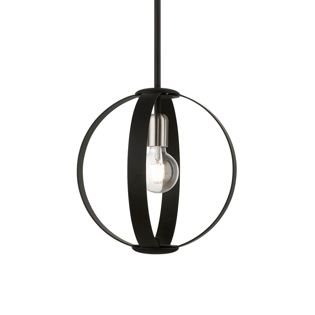 1 Light Black Pendant With Brushed Nickel Accents