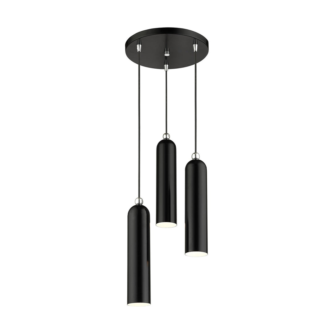 3 Light Shiny Black Pendant