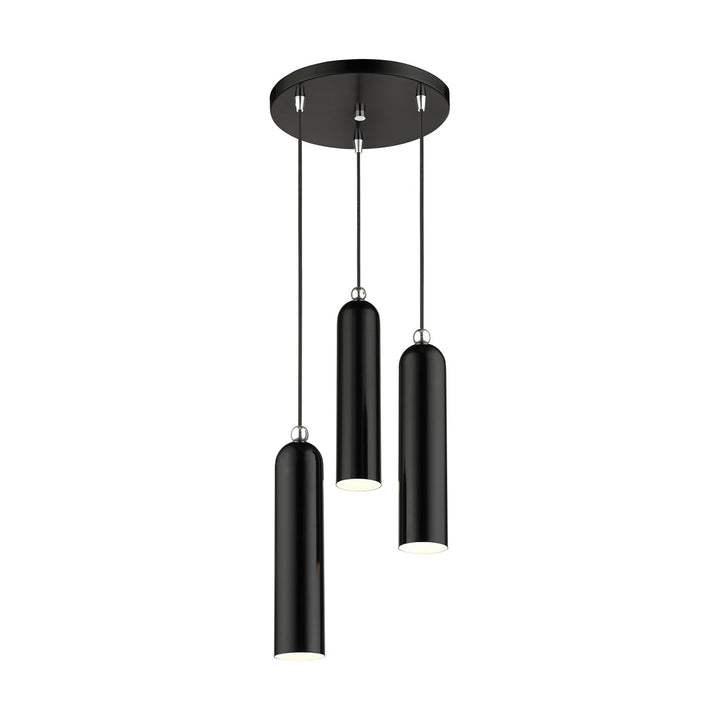 3 Light Shiny Black Pendant